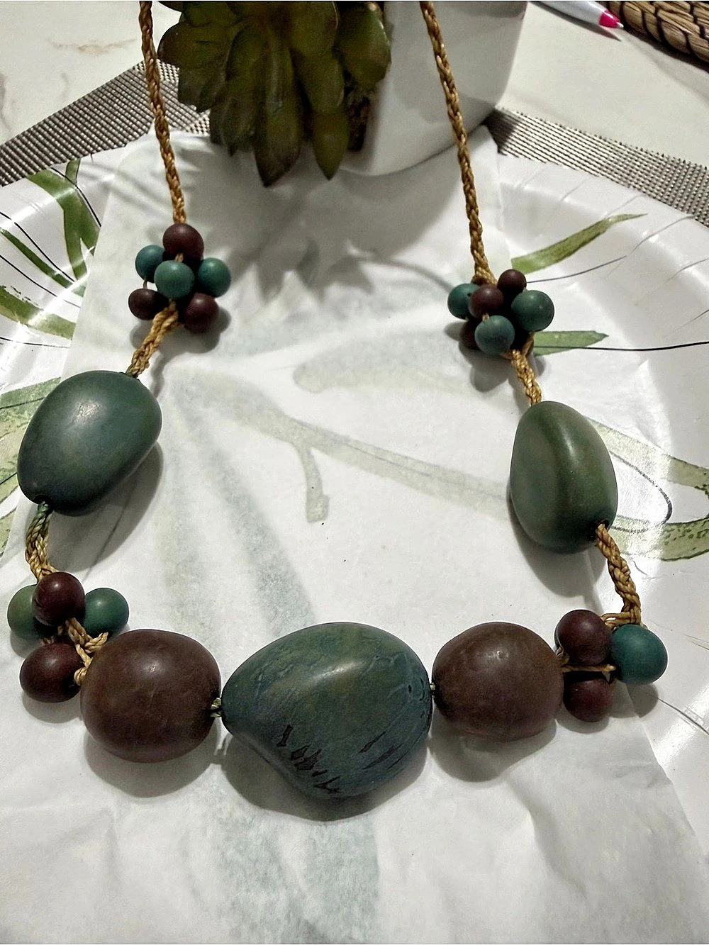 Green & Brown Beaded Statement Necklace